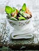 Gemischter Salat mit frischen Kräutern, Spinat und Rotkohl