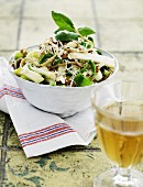 Pasta with almonds, leek and celariac
