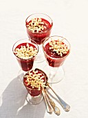 Elderflower jelly in four dessert glasses