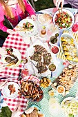 Various grilled dishes for a garden party