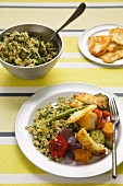 Roasted vegetables and halloumi cheese with herb quinoa