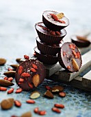 Chocolate pralines with goji berries and almonds