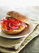 Lox and Cream Cheese Bagel Sandwich; White Background
