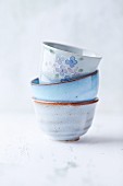 A stack of handmade ceramic bowls