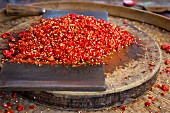 Chopped chilli peppers at a market in Lijiang, China