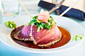 Ahi tuna with a soy glaze and pickled ginger (Japan)