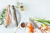 Ingredients for fish with a pepper medley