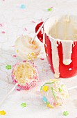 Cake pops decorated with white chocolate