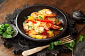 Sweet and sour prawns with peppers and pineapple