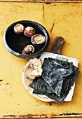 Seaweed leaves and dried mushrooms for Thai cuisine