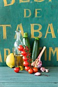 An arrangement of ingredients for Mediterranean cuisine