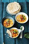 Sweet potato curry with unleavened bread