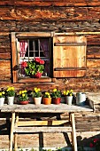 Almhütte mit Blumenschmuck in Salzburg, Österreich