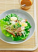 Duck with green papaya and grapefruit on a lettuce leaf