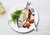 Sea bream with tomatoes and olives