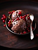 Chocolate ice cream with redcurrants