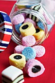 Colourful liquorice from England in a glass jar