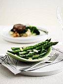 Green asparagus and beans with slivered almonds