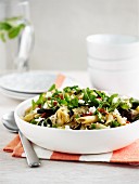 Pasta salad with grilled vegetables and rocket