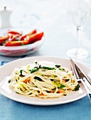 Tagliatelle with smoked salmon and green asparagus