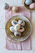 Easter nest of eggs decorated with animal motifs