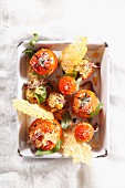 Stuffed tomatoes with Parmesan wafers
