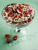 Hazelnut Pavlova with cream and glazed figs