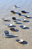Plates and bowls on beach