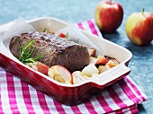 Roast beef with apple and rosemary