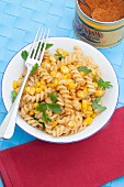 Spicy fusilli pasta with sweetcorn and parsley