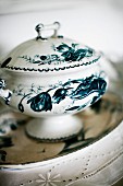 Blue and white painted, china tureen with lid