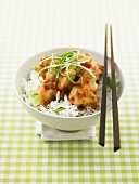 Thai chilli chicken on a bed of rice