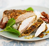 Chicken breast with dried tomatoes (close-up)