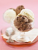 Chocolate and vanilla ice cream in dessert bowls