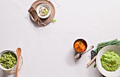 Four different vegetable purées (seen from above)