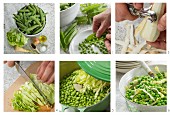Peas with lettuce being prepared