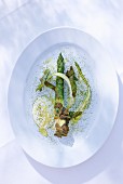 Asparagus with sheep's cream cheese, sorrel and matcha tea
