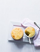Warm semolina pudding in soufflé ramekins