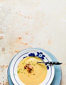 Potato soup with crispy bacon