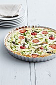 Asparagus tart with cherry tomatoes