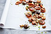 Oven-roasted sweet potatoes with mushrooms and cashew nuts
