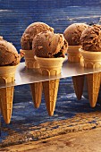 Chocolate hazelnut ice cream in cones