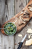 Pesto with pine nuts and rustic bread