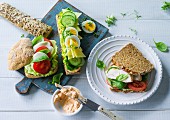 ADHD food: various types of bread with healthy toppings and fillings