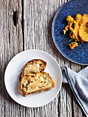 Grilled bread served with a sweet potato and chilli spread