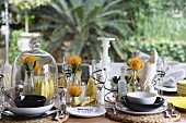 Festively set table with exotic table decorations