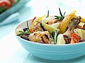 Summer barbecue salad with grilled chicken and vegetables
