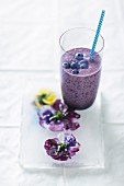 Blueberry drink made with banana and yoghurt