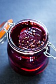 A jar of pickled beetroot