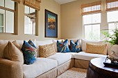 View of cushions on corner sofa in living room